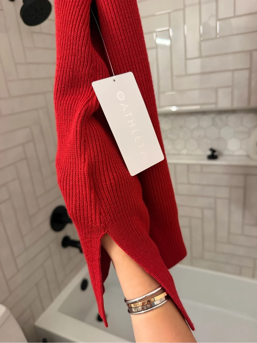 Athleta Red V-Neck Ribbed Sweater - Picture 7 of 9